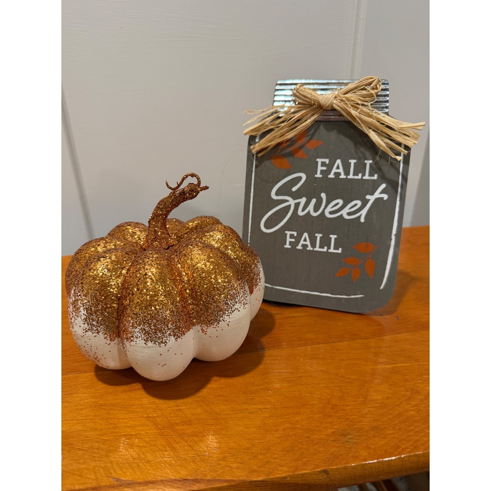 Fall Decor Set Glitter Pumpkin and Fall Sweet Fall Mason Jar Sign Autumn Display